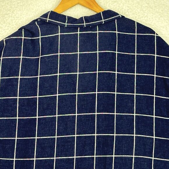 Tahari Blouse Womens 1X Navy White Windowpane Linen Blend Tunic Top Coastal - Picture 8 of 12